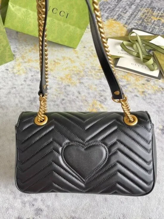 GUCCI Black Leather GG Marmont Shoulder Bag - Picture 3 of 9